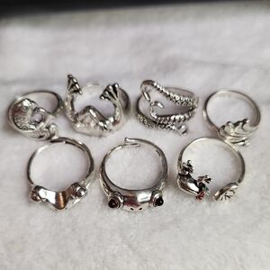 Silver Frog/lake-Themed Ring 7 Pc Set